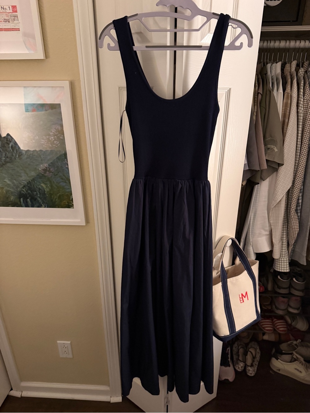 Moon River Navy Scoop Neck Ribbed Maxi Dress
